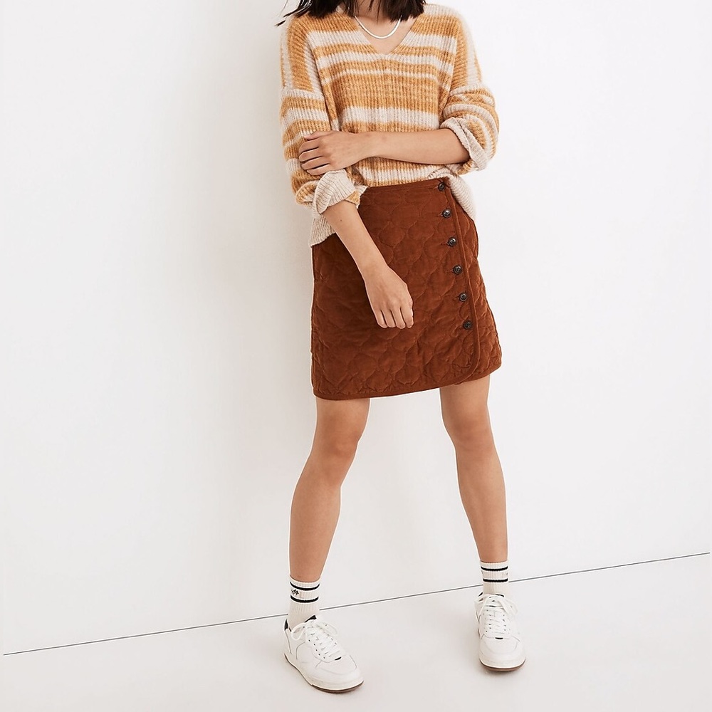 Madewell Quilted Mini Skirt in Rustic Brown
